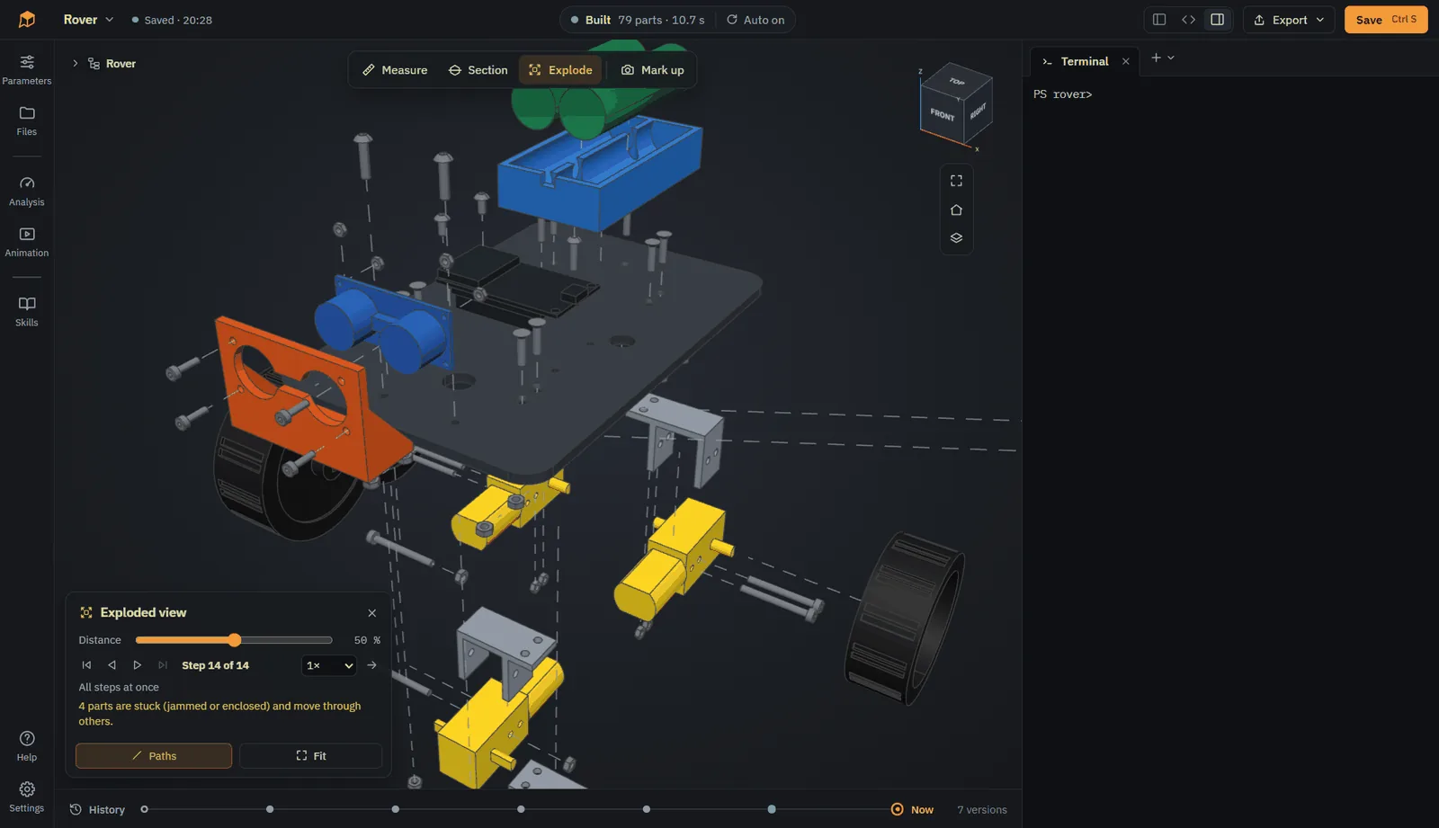 Exploded view of a rover