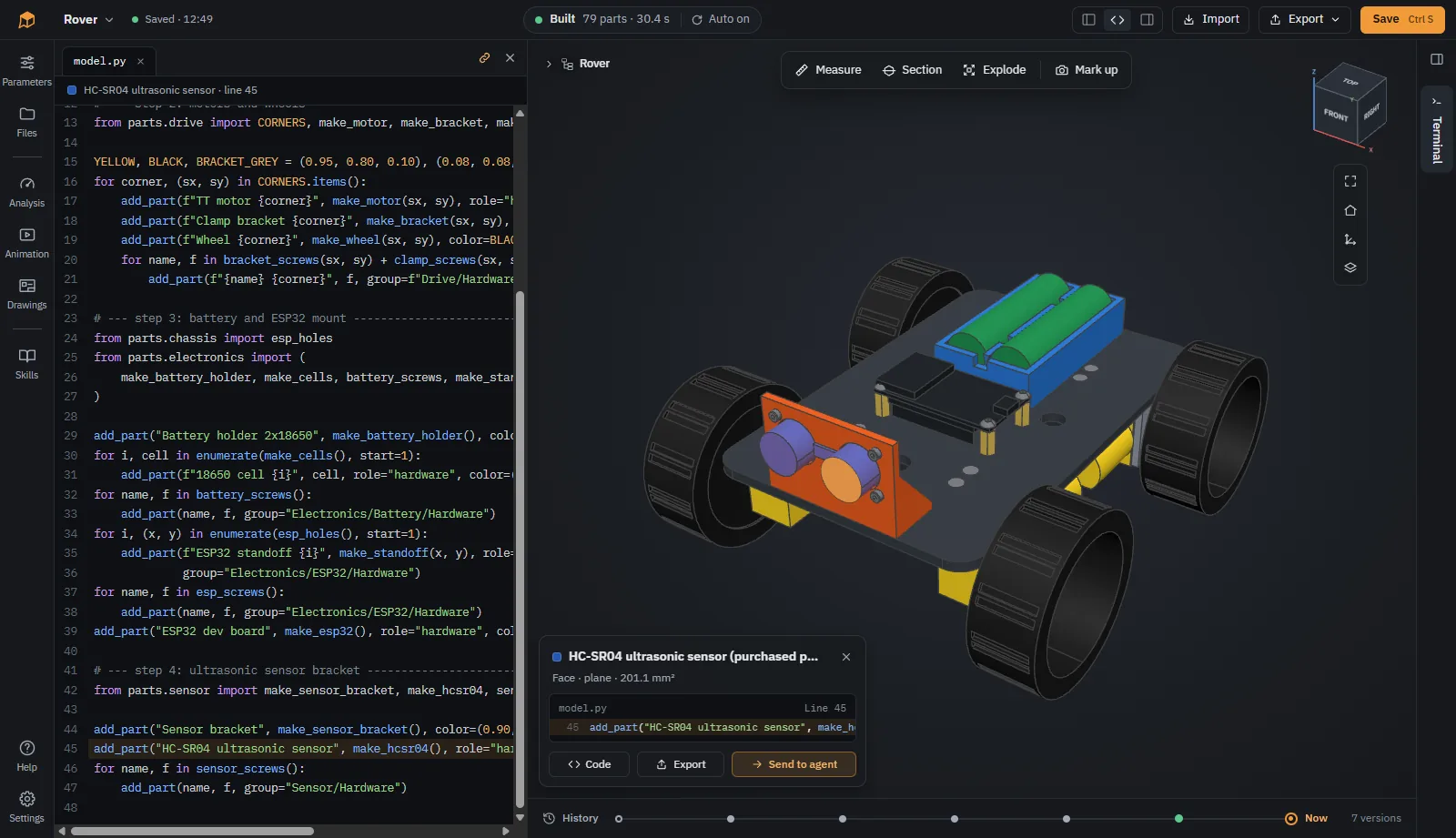 Code editor next to the 3D view