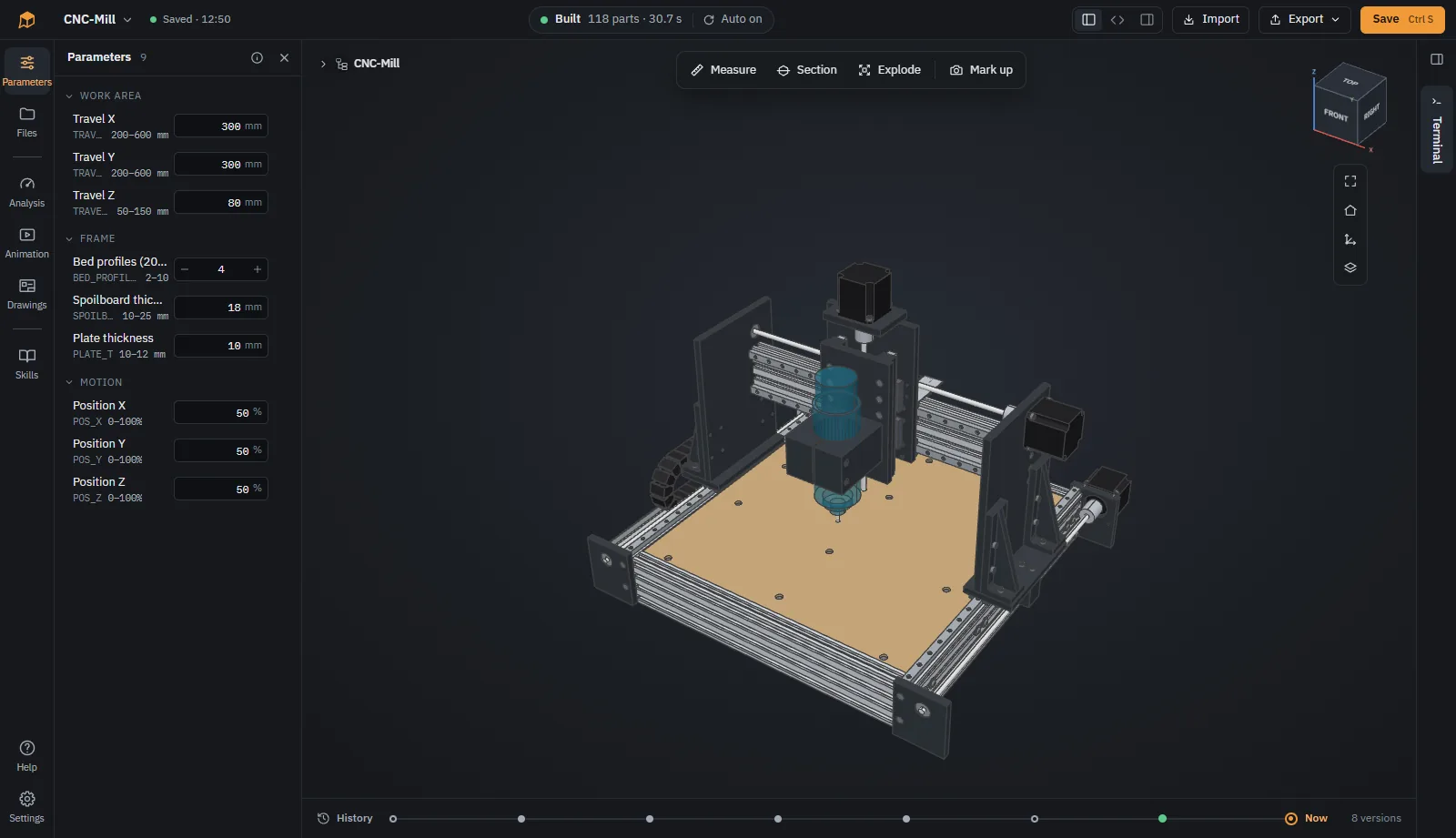 Parameter panel with sliders